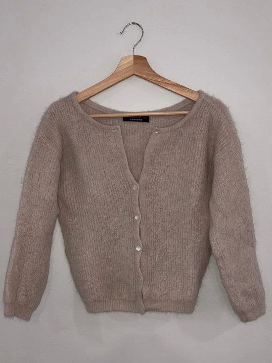 Simons Taupe Fuzzy Button-Up Cardigan - Picture 1 of 3